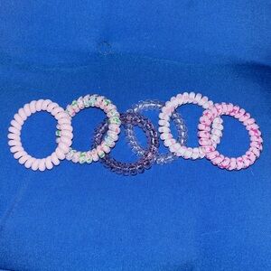 Set Of Six Hair Scrunchies All Colored Pink With Different Style Designs NWOTS